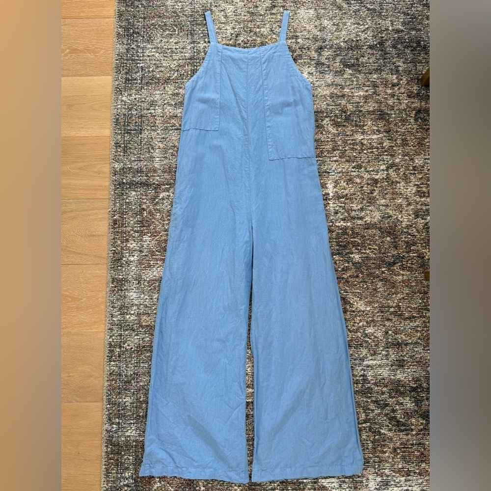 LACAUSA Baby Blue Linen/Cotton Blend Tank Top Jumpsuit Womens XS